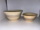 2 McCoy Oven Ware Mixing Bowls Pink Blue Striped Stoneware USA 8 12