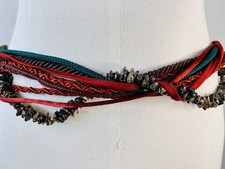 70s Boho Beaded and Silk Ribbon Adjustable Belt