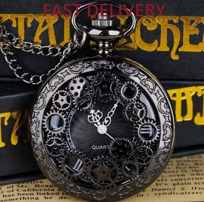 Vintage Taschenuhr Kupfer Kette Quarz Anhänger Schmuck Geschenk Herren Zwickel