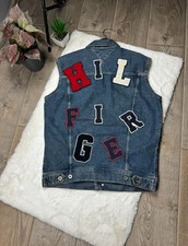 Tommy Hilfiger Denim Vest Men's Size L Blue Sleeveless Jacket Big Logo Back