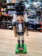 Dallas Cowboys Wooden Nutcracker With Flag on Field-Base Stand