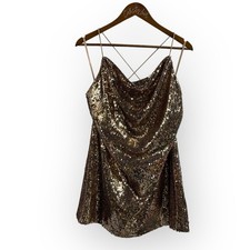 Gold Sequin Mini Dress Strappy Open Back 10 ASOS Design Party