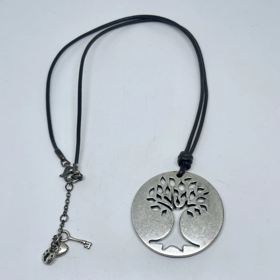 Серебряная подвеска Fossil Tree Of Life черный шнур ожерелье брелок с замком в виде сердца 21 дюйм - Изображение 4 из 4