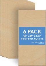 3 Mm Baltic Birch Plywood 1/8 X 12 X 24 Inch, Box of 6 B/BB Grade Craft Wood, St