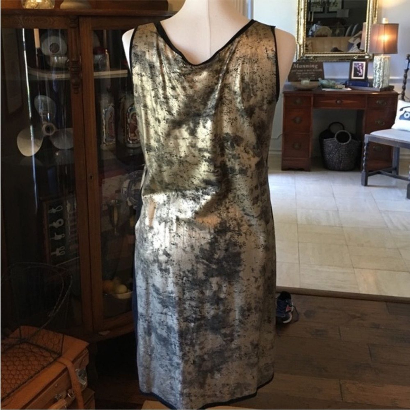 NWT Tory Burch Aventurine metallic gold foil sleeveless dress thumbnail 3