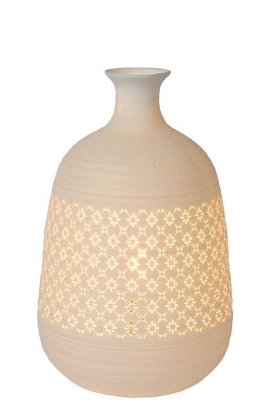 Retro Tischleuchte Porzellan Weiß Wohnzimmer E14 H:29 Cm Tischlampe Schlafzimmer-image