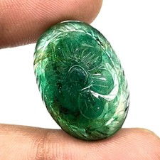 31.17 Cts Certified Natural Zambian Emerald 24x16mm Carved Untreated Gemstone