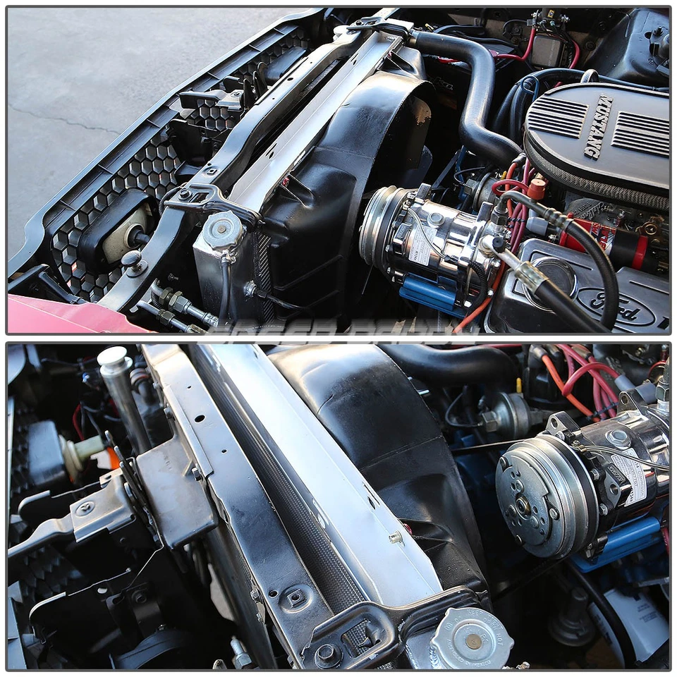 RADIADOR ALUMINIO 3 FILAS + KIT VENTILADOR 2X 10" NEGRO PARA FORD MUSTANG/LTD/SQUIRE V8 71-73 Foto 4 de 4