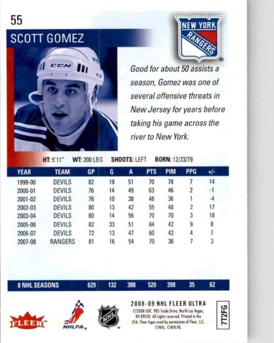 2008-09 Fleer Ultra Scott Gomez #55 - Picture 2 of 2