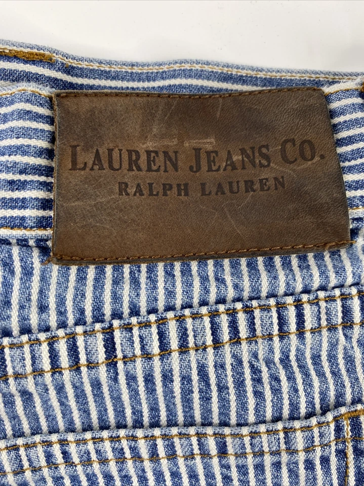 Ralph Lauren Jeans Co Mujer 14P Pantalones Cortos Azul Ingeniero Rayas Cintura Alta Denim Foto 3 de 4