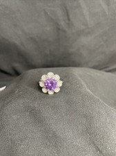 Purple White Flower Amethyst Ring size 9 Silver Tone