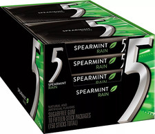 5 Gum Sugar Free Gum, Spearmint Rain, 15 Piece Pack 10 Packs