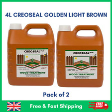 2 x 4L CREOSEAL GOLDEN LIGHT BROWN Oil Based Fence Timber Paint Creocote  8L