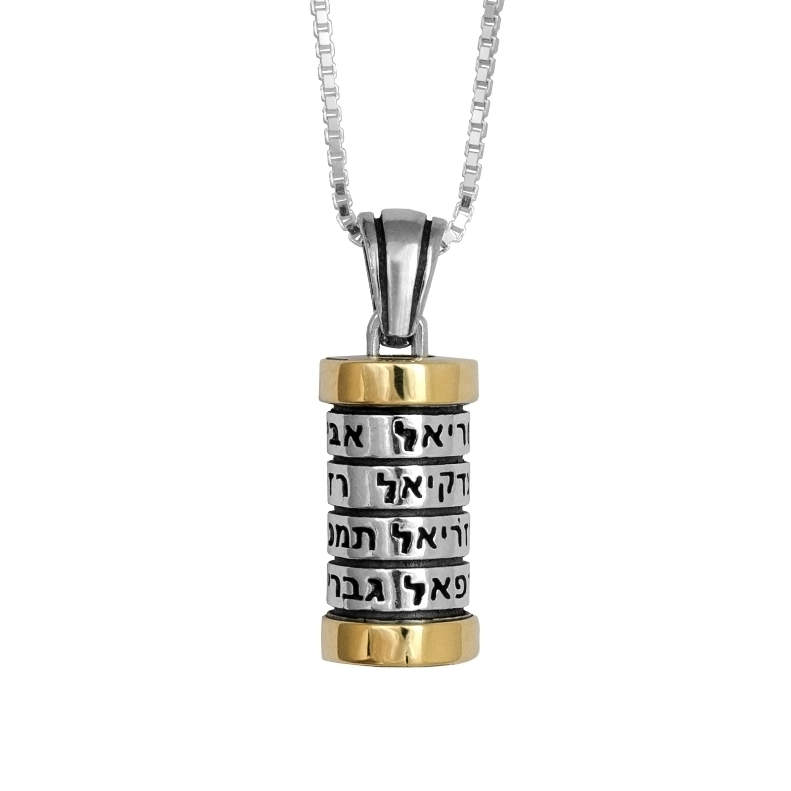 Anhänger Mezuzah mit 12 Namen von Engeln Amulett Sterlingsilber & Gold 9K Amu...