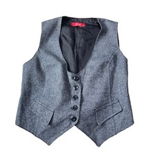 Zoe Women Waistcoat Gilet Herringbone Vest Y2k Style Size 14 Wool Blend Buttoned