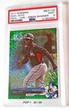 2017 BOWMAN CHROME PROS. ISAEL SOTO  PSA 9  POP 1 #/250 GREEN SHIMMER #BCP129 