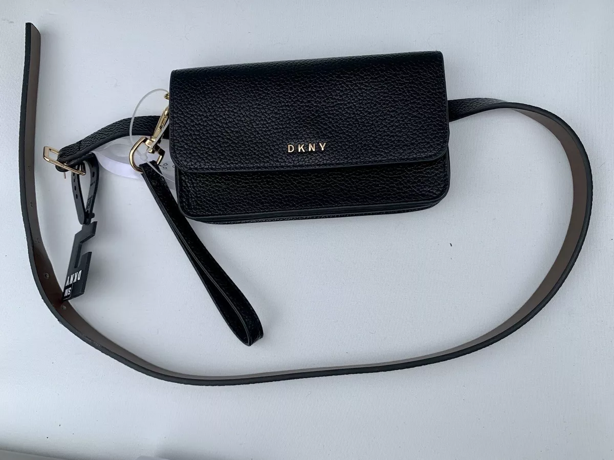 NWT Original DKNY Belt Waist Bag Fanny Black S M Leather Wristlet Wallet Case