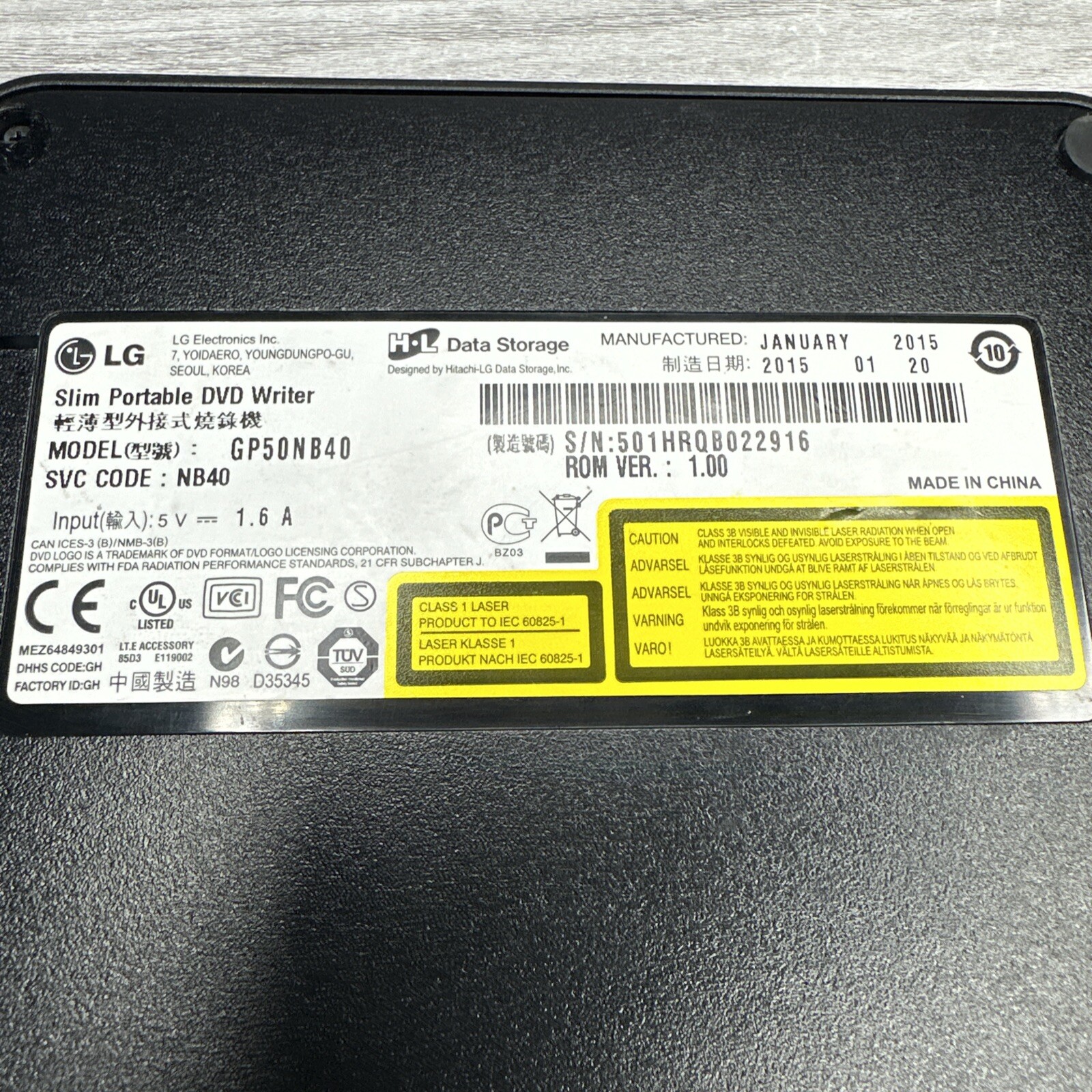 LG Slim Portable DVD Writer Black GP50NB40 With Cable eBay