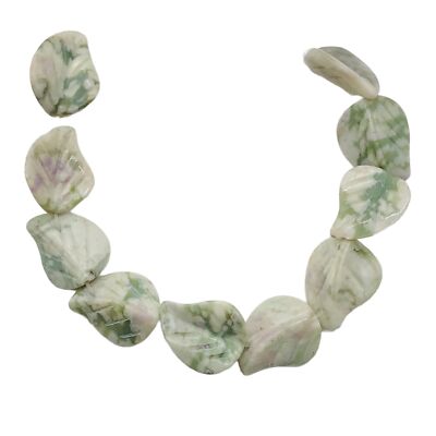 Hand Carved Harmony Stone Leaf Bead 8 inch Strand |10 Beads | 19x17x6mm |