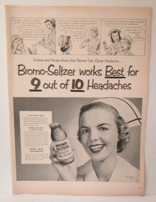 NURSE BROMO-SELTZER 1950's 10.5'' X 14'' Magazine Ad LM15