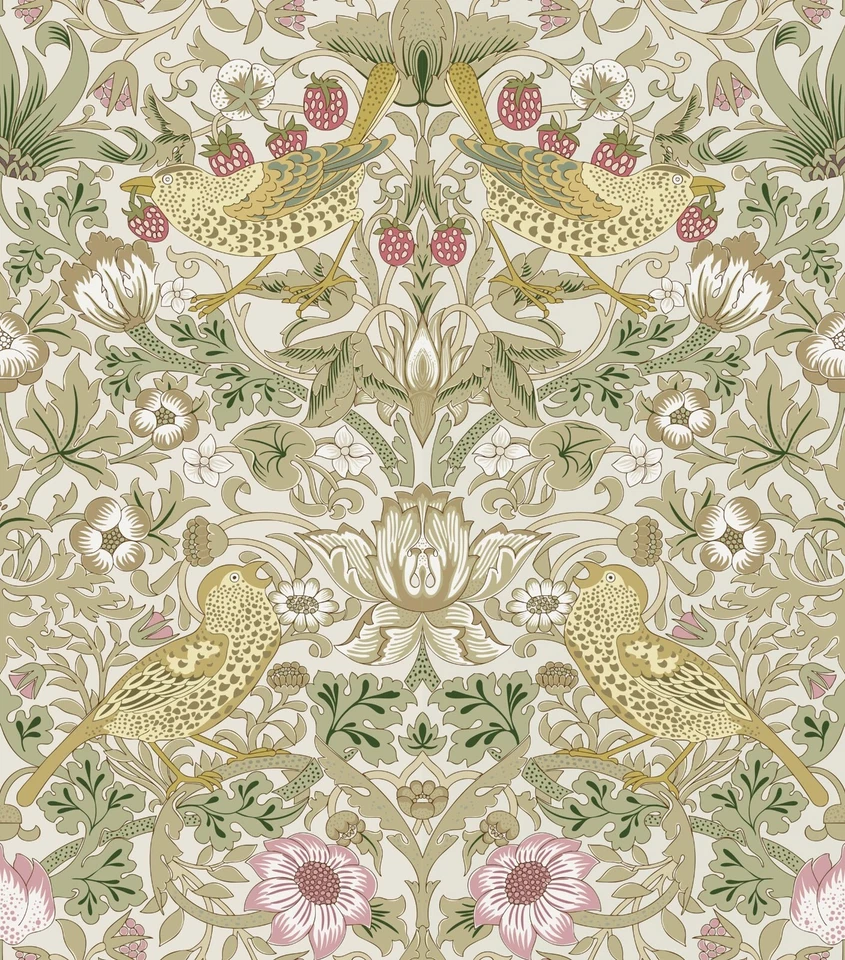 William Morris Vintage Peel &Stick Wallpaper Beige Strawberry&Bird Contact Paper - Image 3 of 4