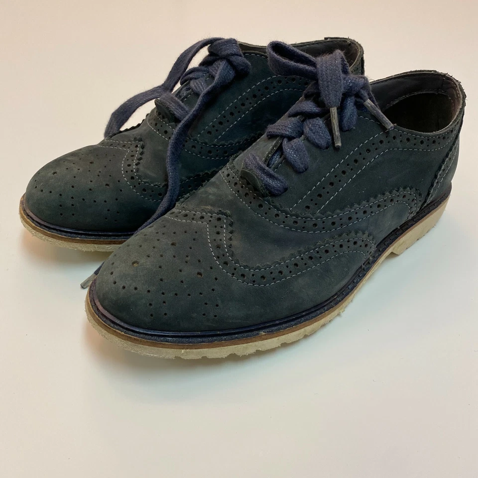 Kenneth Cole 男孩牛津鞋 3 码翼布洛克磨砂皮鞋海军蓝系带 — 第 2/4 张图片