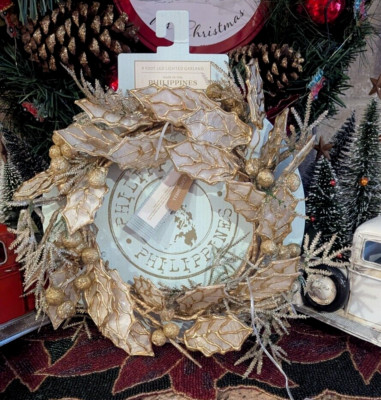Christmas 9ft LED Garland White Capiz Shell & Gold Shimmer Leaf Light Up 8 Modes