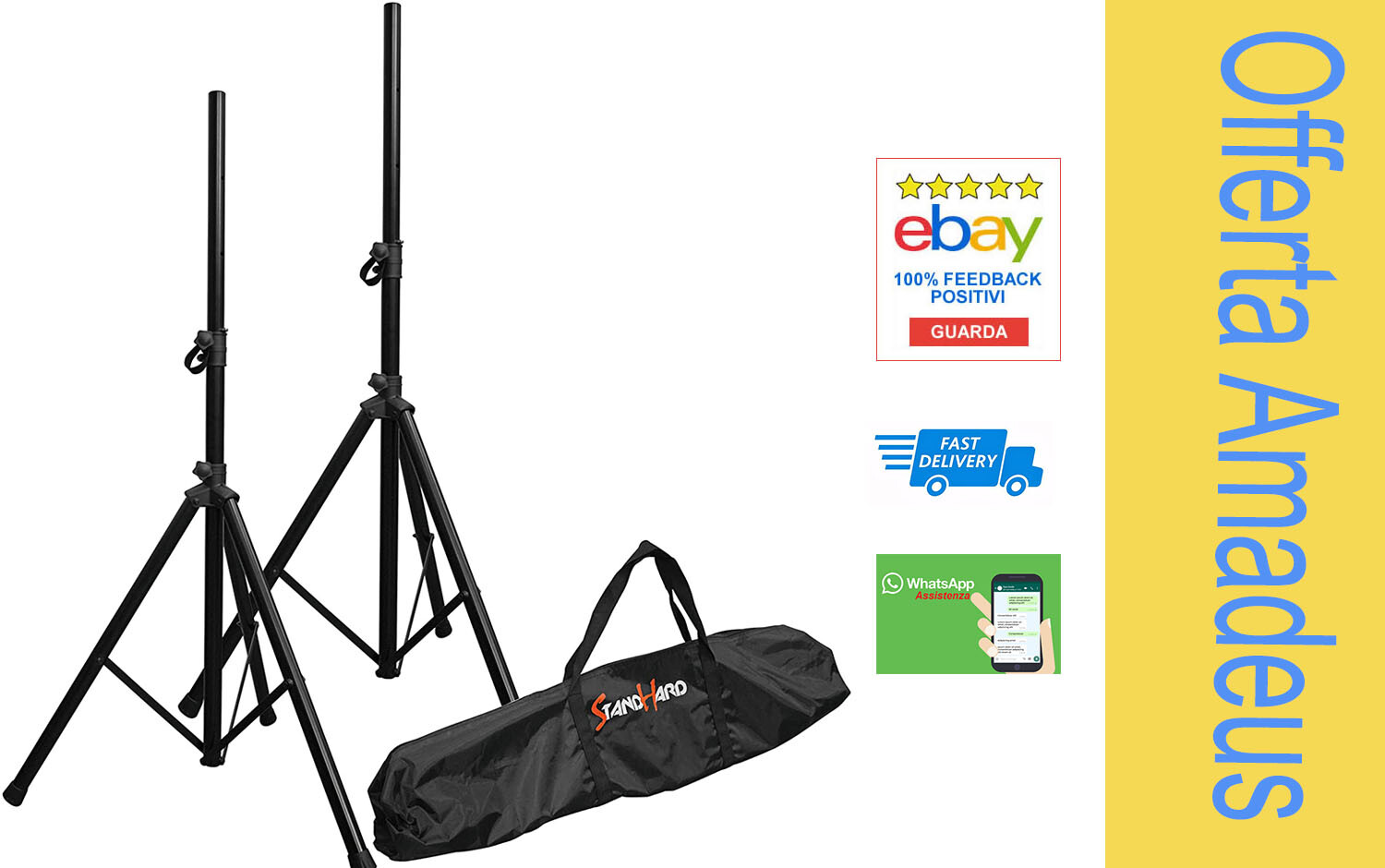 Coppia Supporti Stativi Treppiedi Casse acustiche amplificate KIT borsa Bespeco