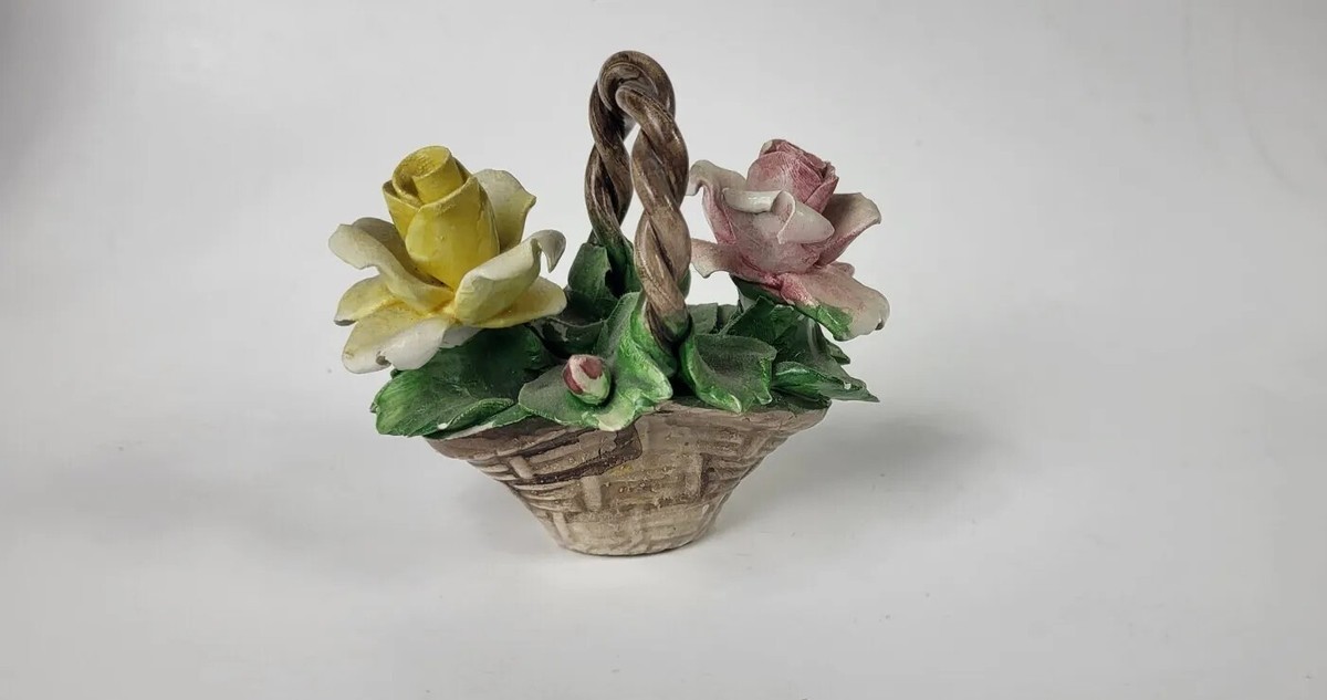 Vintage Italian Nuova Capodimonte Porcelain Flowers In A Basket