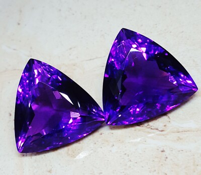 Natural Violet Amethyst Pair 100 Ct Certified Loose Gems Untreated Trillion O181