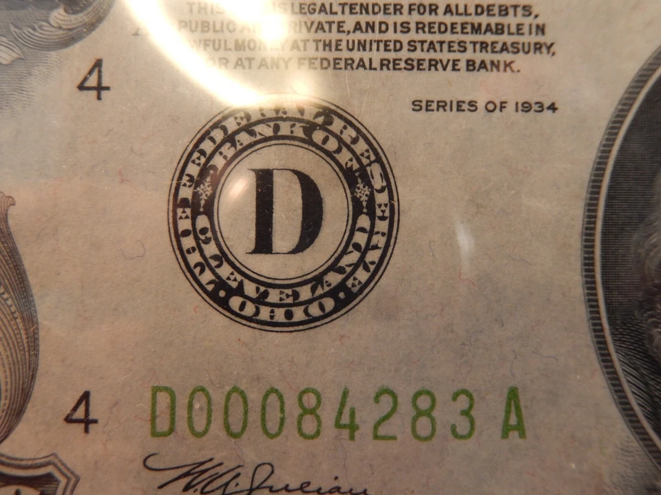 1934 $100  Federal Reserve  Note - LOW SERIAL # DOOO84283A  Cleveland Ohio - Image 4 of 4