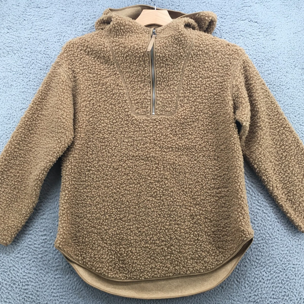 H&M Hoodie Fleece Sweater Mens S Brown Quarter Zip Long Sleeve