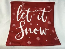 Let It Snow Whimsical Fun Christmas Linen Throw Pillow Cover Holiday Home Decor