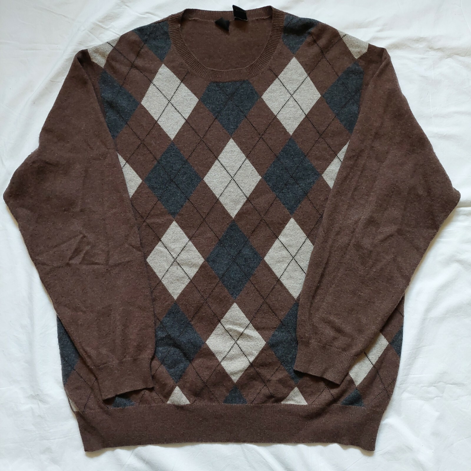S5A Saks Fifth Avenue Menu0026#039;s Cashmere Sweater Argyle Pattern Size XL  Brown | eBay