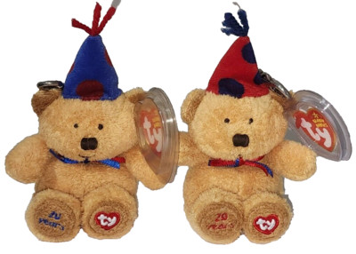 Ty Beanie Baby FUN & LAUGHTER (Smile) Bear Set Key Clip Toy Show Exclusive MWMTs