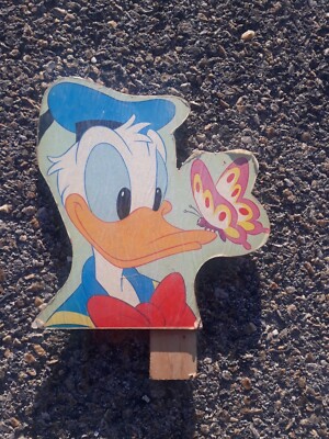 Alte SILHOUETTE PLATTE HOLZSCHILD DONALD DISNEY Vintage Figur Skulptur