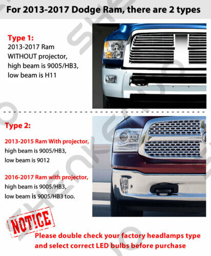 For 2009-2020 Dodge RAM 1500 2500 3500 LED Headlight Hi/Lo Light Bulbs Combo Kit - Picture 2 of 12