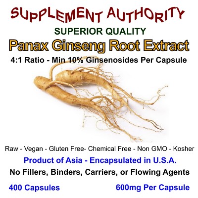 Korean Panax Ginseng Root Extract Powder 4:1 - Min 10% Ginsenosides Per Capsule!