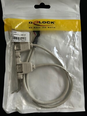 DELOCK 71000 DUAL USB 2.0 BUCHSE PC INTERN SLOTBLECH 30CM KABEL NEU OVP