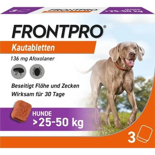 BOEHRINGER INGELHEIM VETMEDICA GMBH FRONTPRO 136 mg Kautabletten f.Hunde >25-50 kg 3 ST PZN 18654305