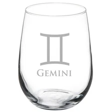 Stemless 17oz Wine Glass Goblet White or Red Wine Zodiac Horoscope Birth Sign