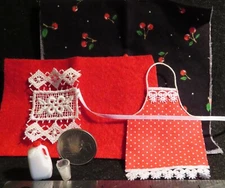 Apron Red Kitchen Gallon & Glass of Milk Lace Placemat 1:12 Mini Creative 7971