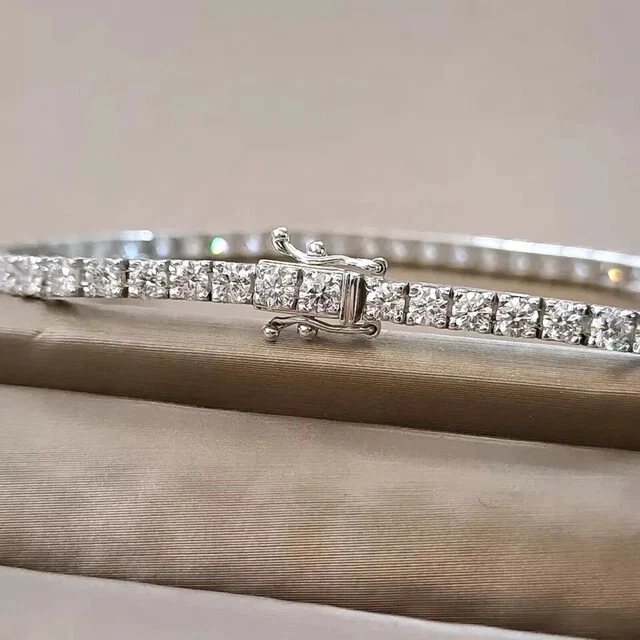 9Ct Round Cut Lab Created Diamond Women's Tennis Bracelet 14K White Gold Plated - Image 4 of 4