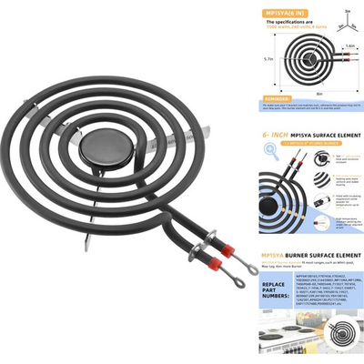 #ad 6 Inch 1500W 4 Coil Electric Range Burner Element Unit Replaces 316439801 MP15YA $18.00