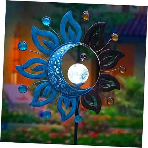 Sun Moon Solar Lights Garden Stake Outdoor Decoration,Sun Moon Crackle Glass