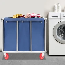 Blue Commercial Laundry Cart With Wheels Laundry Cart For Home Hotel Flexible