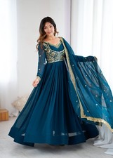 Anarkali Gown Suit Faux Georgette Handwork Moti Lace Readymade 3-Piece Set