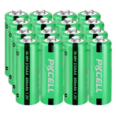 16Pcs PKCELL 1.2v 400mAh 2/3AAA Size NiMH Rechargeable Batteries Button Top