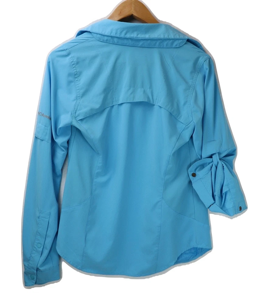 Camisa Columbia Feminina Omni-Wick Manga Longa Botão para Baixo X-Pequena/TP Azul Excelente Estado Usado - Imagem 2 de 4