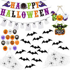 100pc Halloween Decorations Set - All-In-One Kit Halloween Decor w/ Banner,Bats